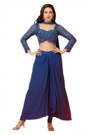 Teal Blue Indo-Western Full Sleeves Handwork Choli Tulip Skirt style