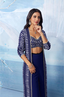 Indigo Fusion Set Long Jacket with Palazzo Batik Print