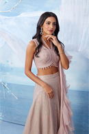 Rose Pink Embroidered Lehenga with Ruffled Dupatta