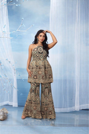 Indo Western Halter Neck Top With Flared Pant Cut Work