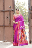 Royal Magenta Pure Silk Paithani Saree with Handwoven Peacock Pallu