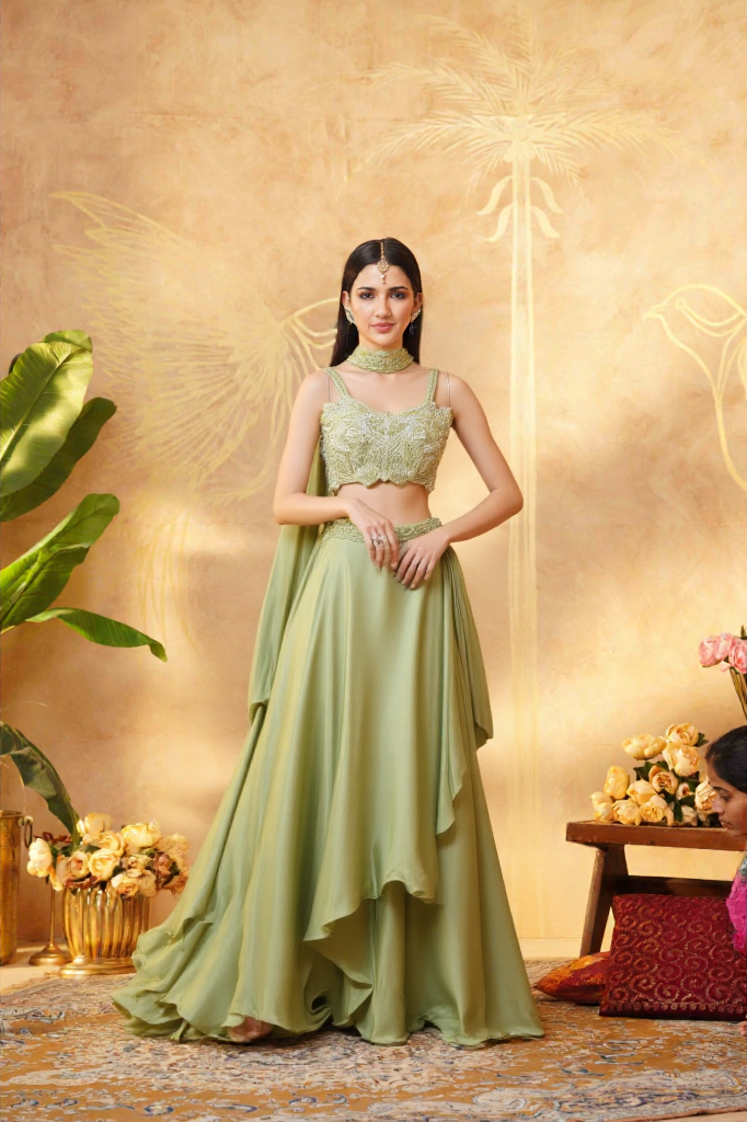 Lime/Green Hue Two-piece Indian or Indo-Western Lehenga – Celebrations
