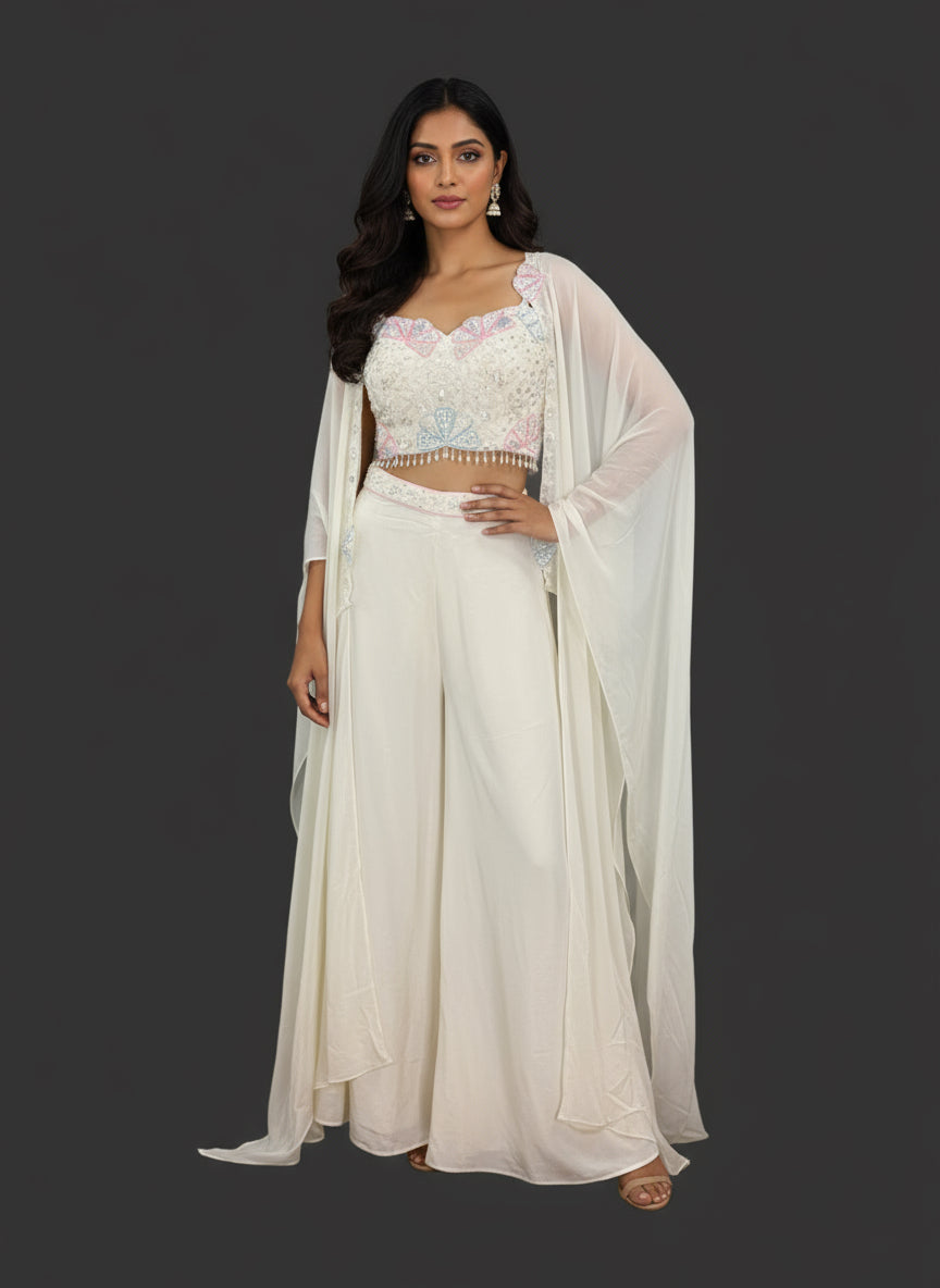 AMO-1009Video Ready: Off-White Artisanal Palazzo Choli Outfit A18-1969 XL