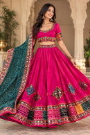 Seasonal Navratri Special – Fuchsia Pink Chaniya Choli Set with Teal Dupatta