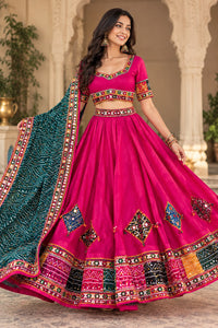 Seasonal Navratri Special – Fuchsia Pink Chaniya Choli Set with Teal Dupatta