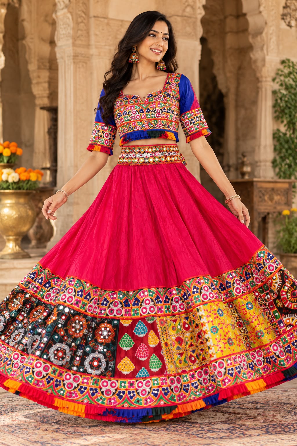 Seasonal Navratri Special – Fuchsia Pink Patchwork Chaniya Choli Set