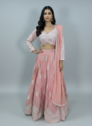 Silk Brocade Lehenga Choli with All-Over Embroidery & Dupatta