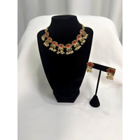 Traditional Lotus Design Necklace Set with Pearl Drops & Matching Earrings – Celebrations Collection