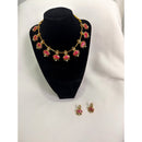 Traditional Lotus Motif Necklace Set with Matching Earrings – Gold Tone Festive Jewelry