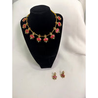 Traditional Lotus Motif Necklace Set with Matching Earrings – Gold Tone Festive Jewelry