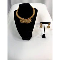 Antique Temple Gold Choker Necklace Set with Jhumka Earrings