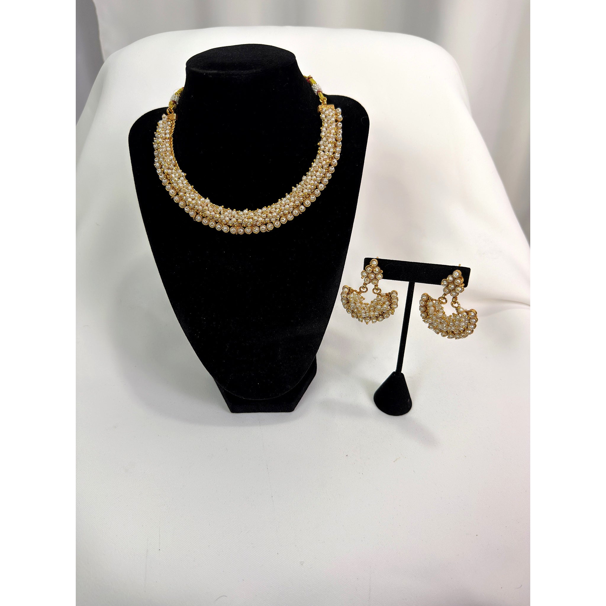 Elegant Pearl Choker Necklace Set with Matching Pearl Chandbali Earrings