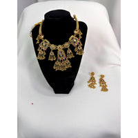 Traditional Antique Temple Necklace Set with Green & Ruby Stone Detailing
