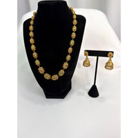 Antique Gold Beaded Temple Necklace Set with Jhumka Earrings