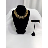 Traditional Gold Temple Necklace Set with Pearl Detailing & Matching Earrings