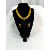 Traditional Temple Style Gold Necklace Set with Ruby & Green Stone Accents