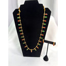 Traditional Gold Enamel Long Necklace Set with Red & Green Accents