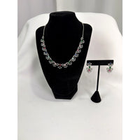 Multicolor Crystal Floral Necklace & Earrings Set – Silver Tone Statement Jewelry