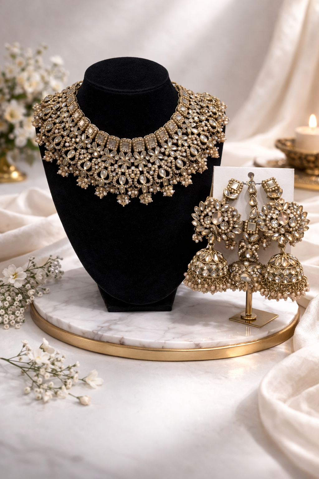 Royal Kundan Bridal Choker Necklace Set with Statement Jhumka Earrings