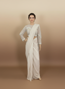 Off-White & Gold Ready-to-Wear Saree with Embellished Blouse