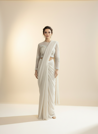 Off-White & Gold Ready-to-Wear Saree with Embellished Blouse