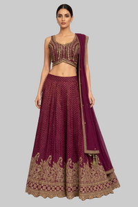 Plum Gold-Embellished Tissue Silk Lehenga