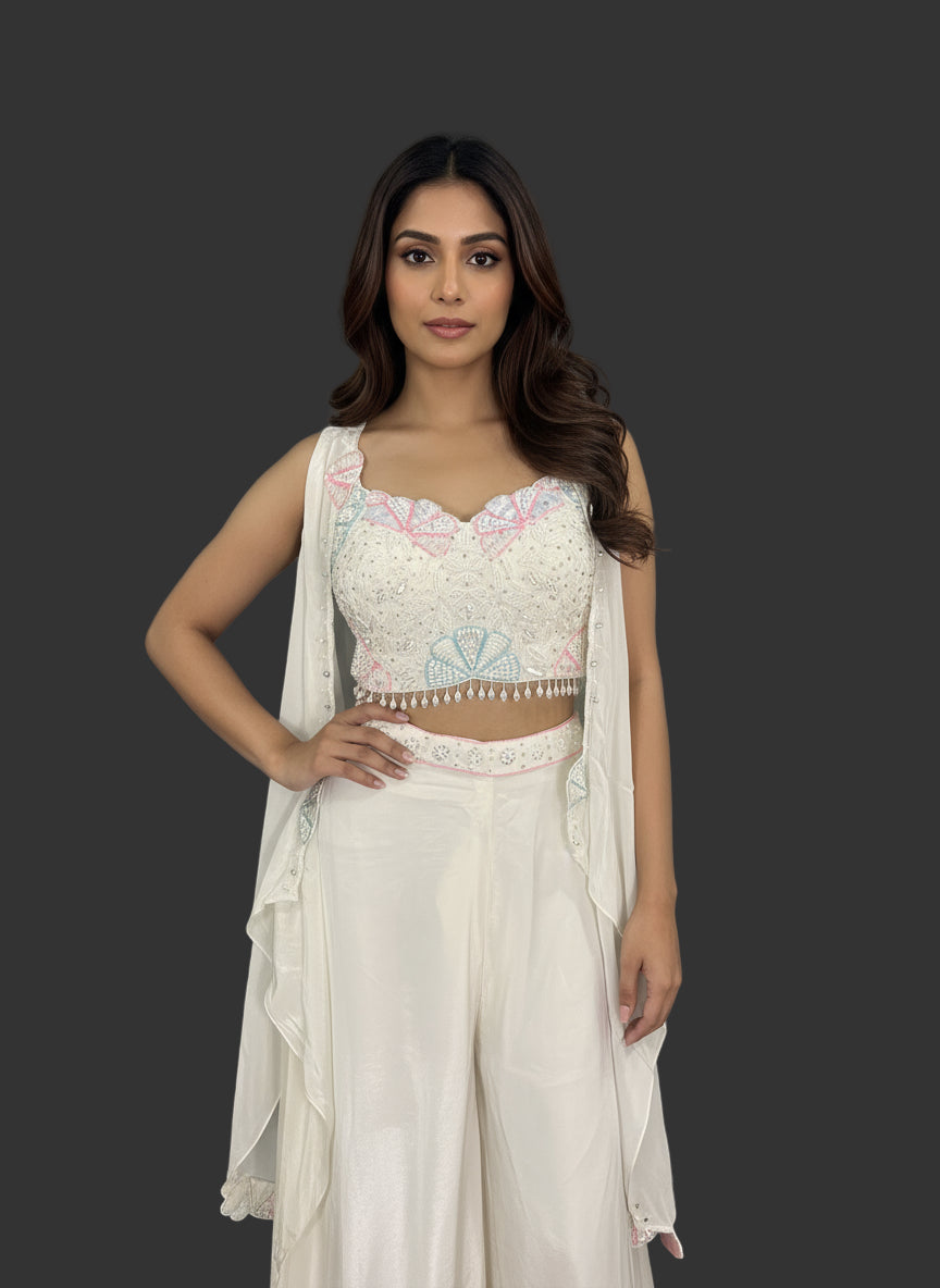 AMO-1009Video Ready: Off-White Artisanal Palazzo Choli Outfit A18-1969 XL