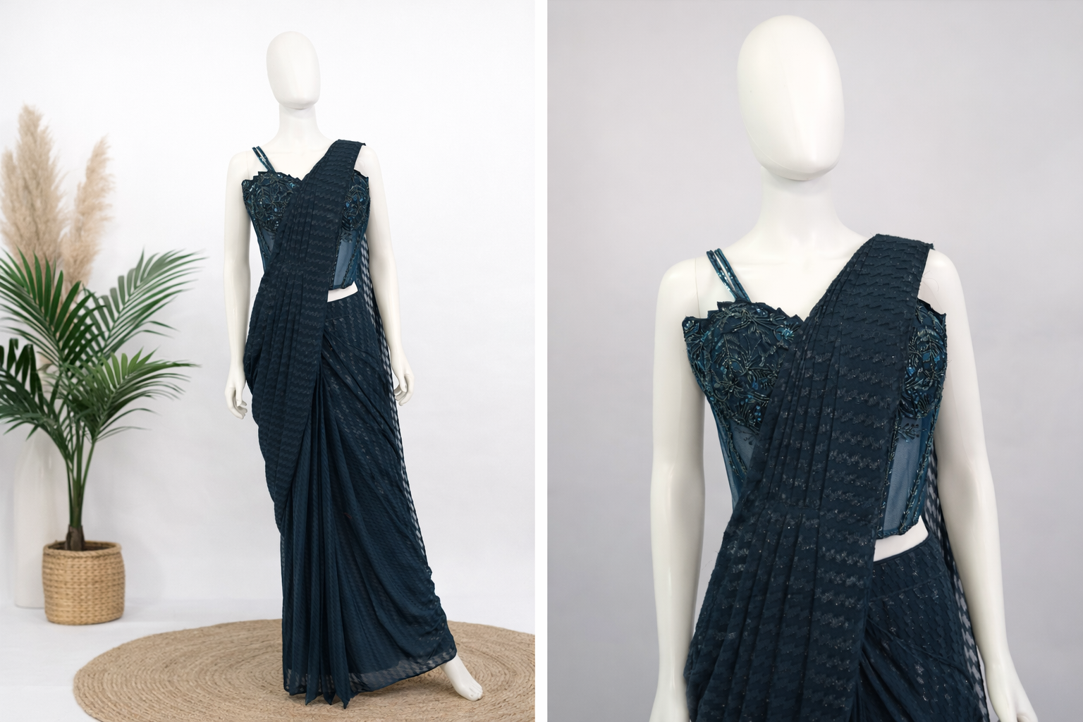 AMO-1011: Teal blue ready to wear saree Georgette