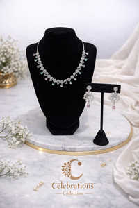 Elegant Silver Crystal Necklace Set with Pastel Drop Accents