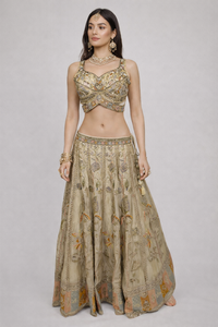 Cream Lehenga Choli Tissue Silk