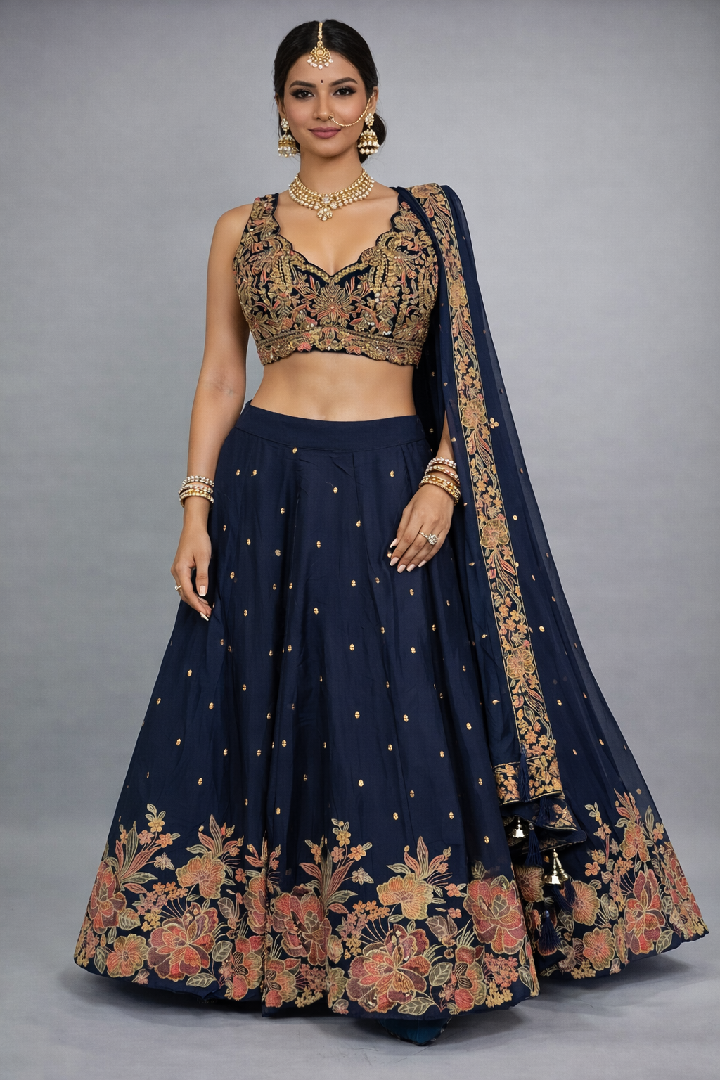 Navy Blue Lehenga Choli Viscos Organza