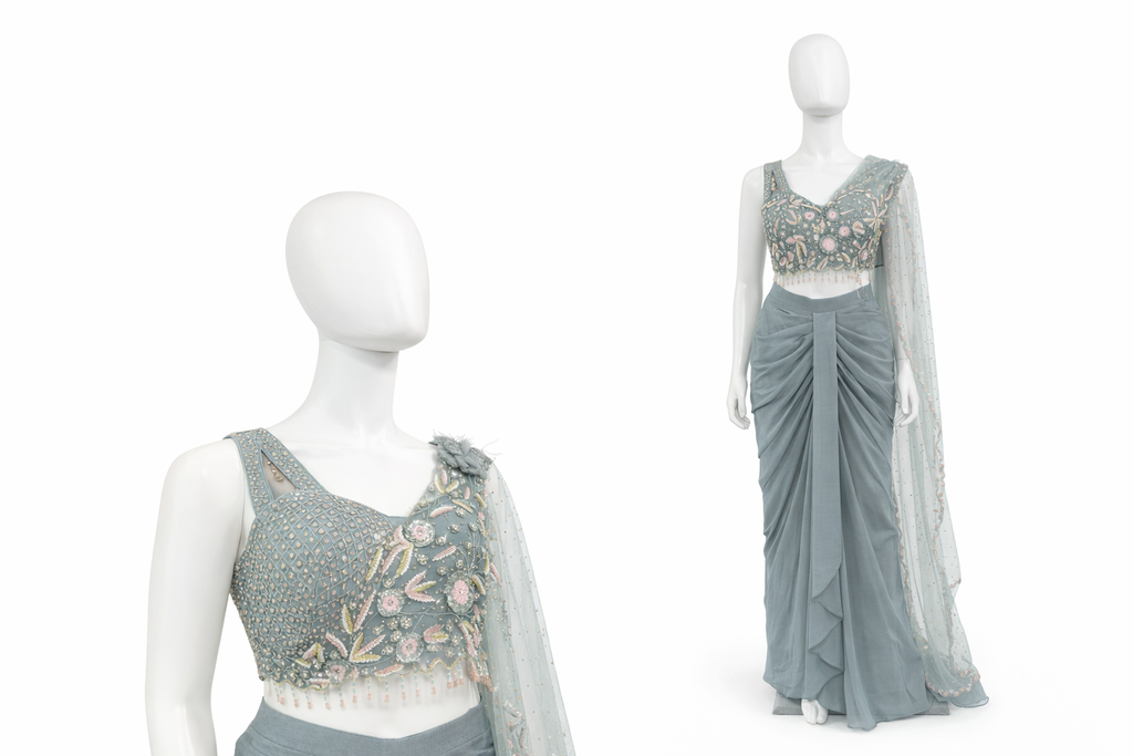 Serene Sky Blue Indo-Western Saree