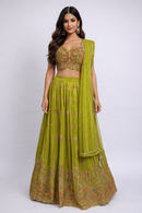 Olive Green Tissue Handwork Lehenga Choli Set with Dupatta – Festive & Wedding Wear