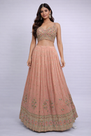 Peach Blush Tissue Handwork Lehenga Choli Set with Dupatta – Elegant Festive & Wedding Wear