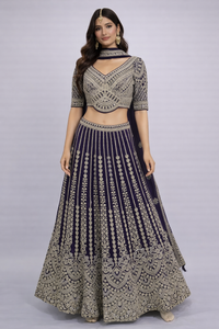 Royal Purple Georgette Heavy Embroidered Lehenga Choli Set with Dupatta – Festive & Wedding Wear