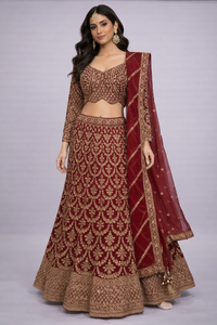 Georgette All-Over Embroidered Lehenga Choli Set with Pure Organza Dupatta – Wedding & Festive Wear