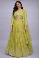 Silk Brocade Lehenga Choli with All-Over Embroidery & Dupatta
