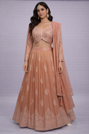 Silk Brocade Lehenga Choli with All-Over Embroidery & Dupatta
