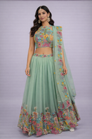 Lehenga Choli in Viscose Organza with Embroidered Detailing and Dupatta