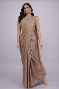 Mauve Ready-to-Wear Saree with Embellished Blouse