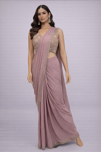 All Over Pure Crepe Handmade Lavender Ready-to-Wear Saree