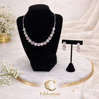 Elegant Pink Crystal Necklace Set with Matching Earrings