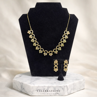 Elegant Floral Link Gold Necklace Set with Matching Drop Earrings