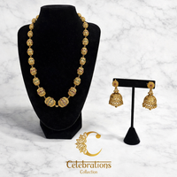 Antique Gold Beaded Temple Necklace Set with Jhumka Earrings