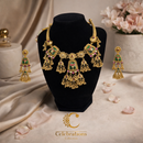 Traditional Antique Temple Necklace Set with Green & Ruby Stone Detailing