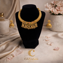 Antique Temple Gold Choker Necklace Set with Jhumka Earrings