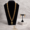 Elegant Long Gold Necklace Set with Floral Pendant & Matching Drop Earrings