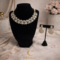 Elegant Polki Style Necklace Set with Pastel Stone Accents & Matching Drop Earrings