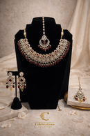 Royal Kundan Bridal Necklace Set with Ruby Beads, Earrings & Maang Tikka