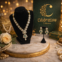 Elegant Polki Pendant Necklace Set with Emerald Green Accent & Matching Earrings